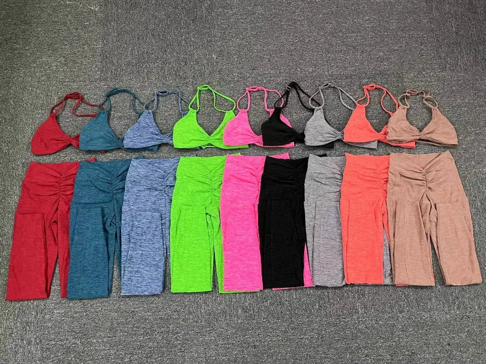 Sexy 2PCS Yoga Set Gym Suits with Shorts Crop Top Sports Bra Women Tracksuit Shorts 2 Pieces Running Clothing Fitness Clothing