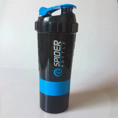 1pc Protein Shaker Bottle Portable 16oz Powder Shake Cup 3 Layers  Shaker Protein Bottle with 3oz twist-off cups & pill tray