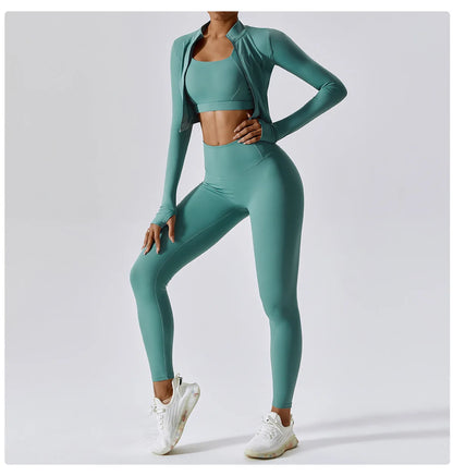 Women Zip Yoga Jacket Outdoor Running Sports Jacket Gym Push Up Fitness Long Sleeved Jacket Quick Drying Thumb Button Yoga Top