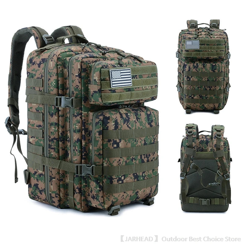 45L Tactical Backpack Outdoor Traveling Bag Fitness MOLLE Backpack School Pack GYM EDC Hiking Rucksack Witch Bottle Holder