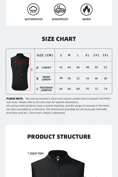 YKYWBIKE Men Cycling Gelit Thermal Fleece Bicycle Windbreaker Sleeveless Bike Vest Windproof Waterproof Cycling Windshield