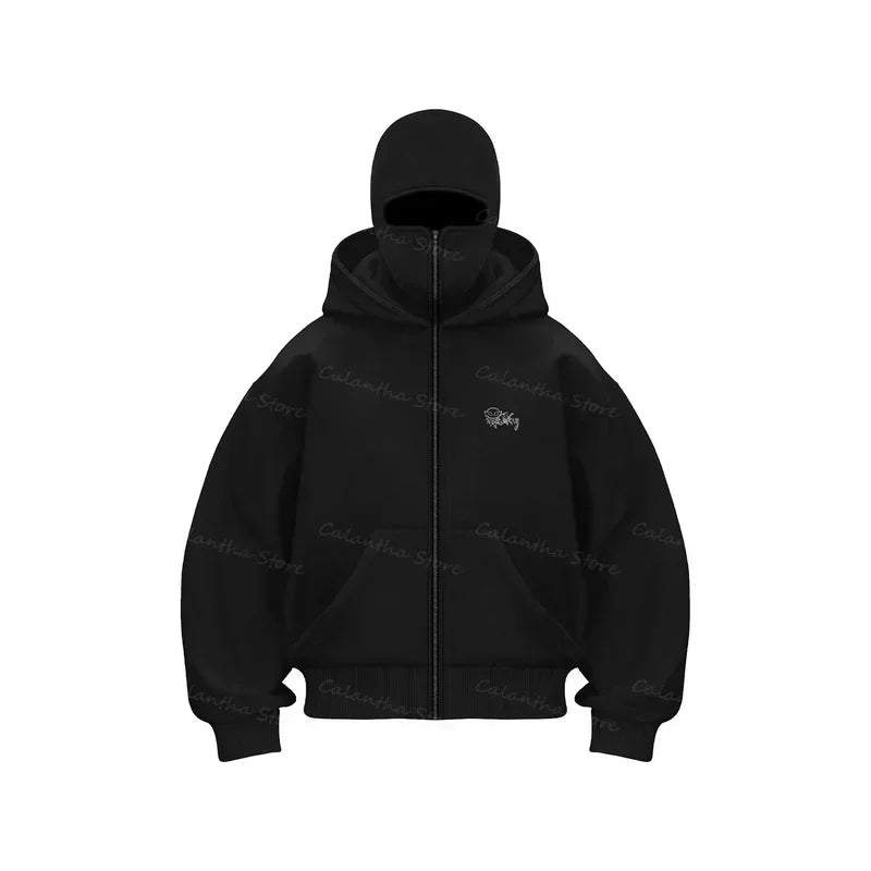 Men's Winter Hoodie with Balaclava Face Mask Zipper Design Sports Jacket for Outdoor Activities Hiking Travel Running Sweatshirt