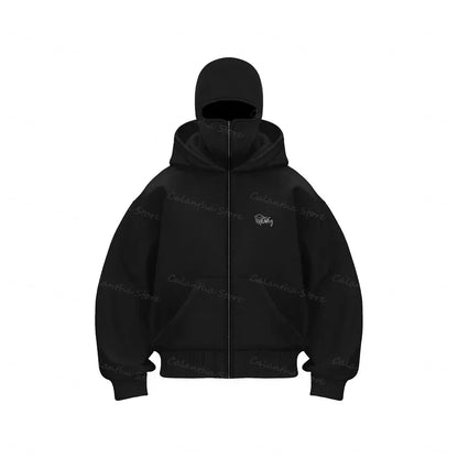 Men's Winter Hoodie with Balaclava Face Mask Zipper Design Sports Jacket for Outdoor Activities Hiking Travel Running Sweatshirt