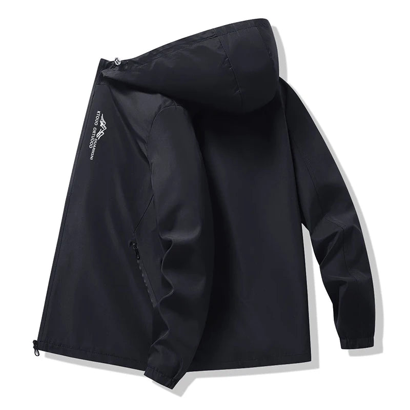 Waterproof Camping Jacket Men Outdoor Softshell Zip Up Hooded Cargo Jacket Man Windbreaker Hiking Coat Lightweight Spring Autumn