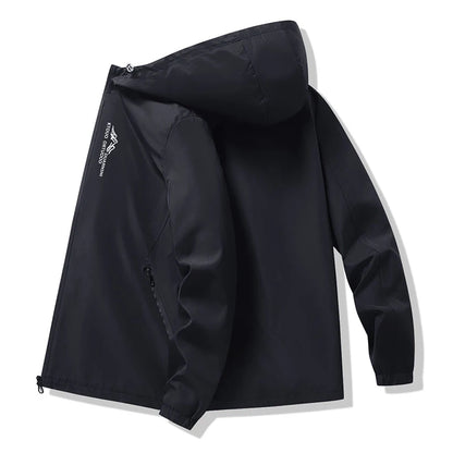 Waterproof Camping Jacket Men Outdoor Softshell Zip Up Hooded Cargo Jacket Man Windbreaker Hiking Coat Lightweight Spring Autumn