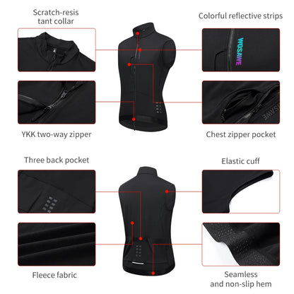 WOSAWE Thermal Winter Cycling Vest Windproof Bike Jacket Sleeveless Windbreaker Back Pockets for Men and Women