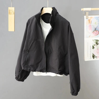 Spring Autumn Thin Cardigan Jacket Women's 2025 Jackets Zipper Long Sleeve Simple Fashionable Solid High-necked Female Coat Tops