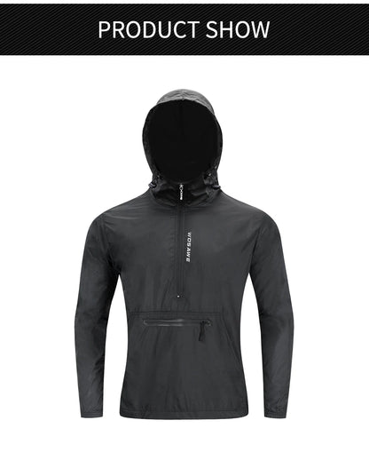 WOSAWE Cycling Windproof Jacket Lightweight Men Breathable Reflective Hooded Bike Jacket Half Zipper Outdoor Sport Windbreaker