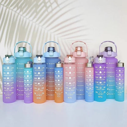 3Pcs Gradient Plastic Cup Set Large Capacity Sports Water Bottle Outdoor Travel Gym Fitness Jugs Student Portable Cup WIth Straw