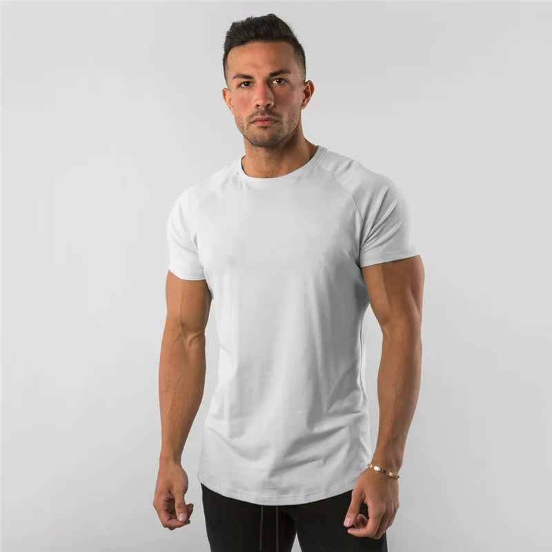 T Shirt Men Casual Short Sleeve Muscle Joggers Bodybuilding Tshirt Male Gym Fitness Tops Tee Streetwear Slim Fit Summer T-shirt