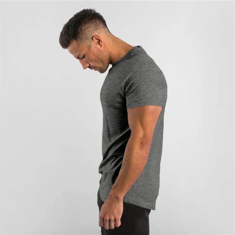 T Shirt Men Casual Short Sleeve Muscle Joggers Bodybuilding Tshirt Male Gym Fitness Tops Tee Streetwear Slim Fit Summer T-shirt