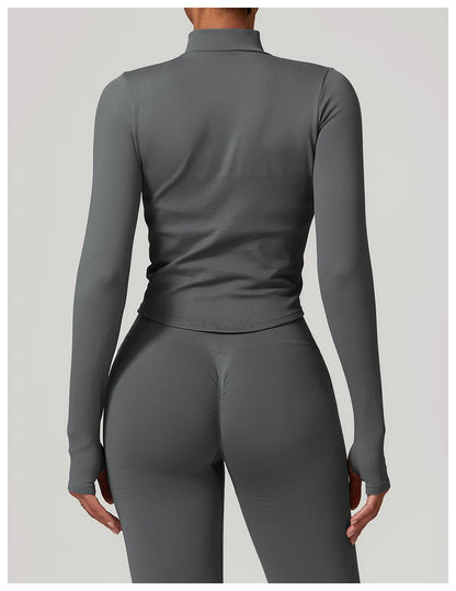 Zipper Jacket Women Crop Tops Yoga T-shirts Solid Sports Top Long Sleeve Running Shirts Sexy Quick Dry Fitness Gym Sport Wear