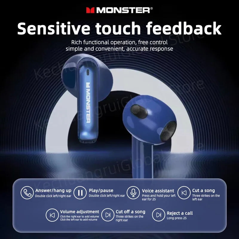 Monster XKT08 Earphone Bluetooth 5.3 Ture Wireless Earbuds Low Latency Noise Reduction Headphones Gaming Sports Headset With Mic