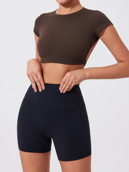 Hearuisavy Sports Shirts Workout Tops Fitness Activewear Female Quick-Dry Yoga Clothes Sport Crop Tops Backless Gym Top Women