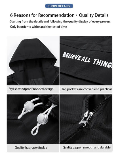 New Men Spring Autumn Waterproof Casual Versatile Top Japanese Korean Streetwear Fashion Loose Pullover Half Zip Hooded Jacket