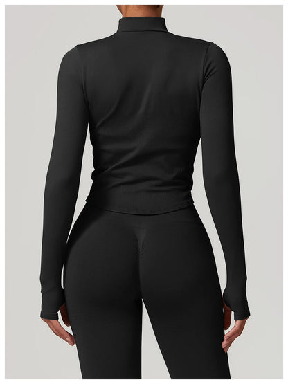 Zipper Jacket Women Crop Tops Yoga T-shirts Solid Sports Top Long Sleeve Running Shirts Sexy Quick Dry Fitness Gym Sport Wear