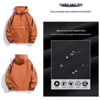 New Men Spring Autumn Waterproof Casual Versatile Top Japanese Korean Streetwear Fashion Loose Pullover Half Zip Hooded Jacket