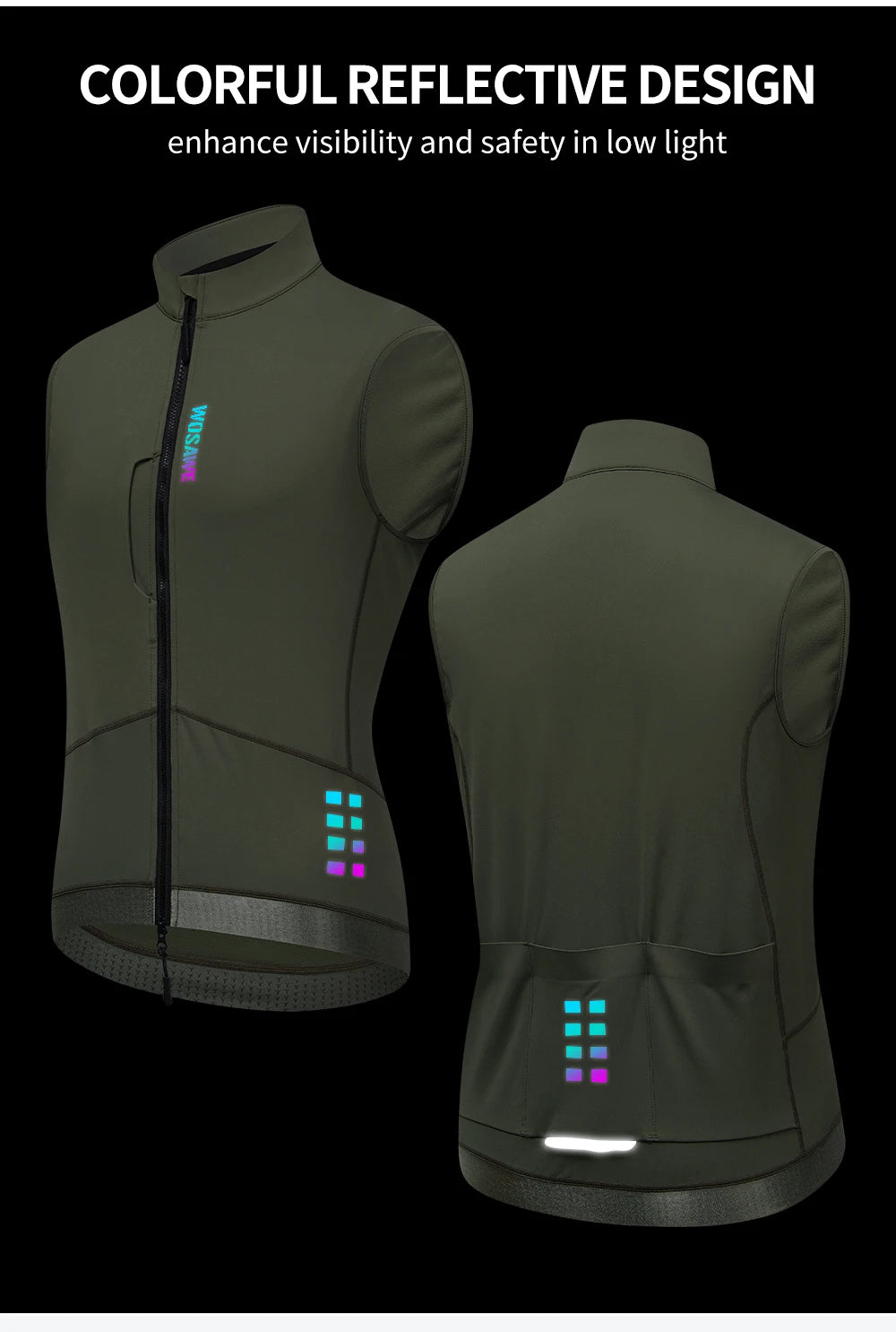WOSAWE Thermal Winter Cycling Vest Windproof Bike Jacket Sleeveless Windbreaker Back Pockets for Men and Women
