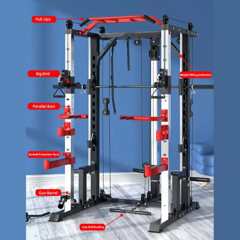 Multi Functional Smith Machine Home Gym Cable Crossover Machine Strength Training Squat Rack Exercise Equipment