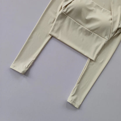 Fitness Chest Cushion Sports Top Women Long Sleeve Shirts Pra Speed Up Short Elegant Dance Yoga Clothes Small Waistband Gym