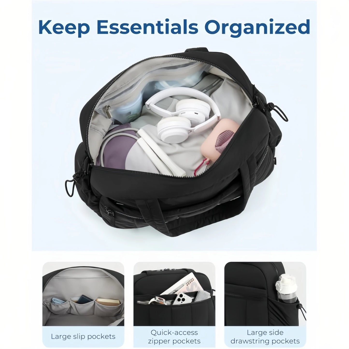 Expandable Travel Duffel Bag - Stylish oversized shoe compartment portable gym bag that folds lightweight duffle-tan