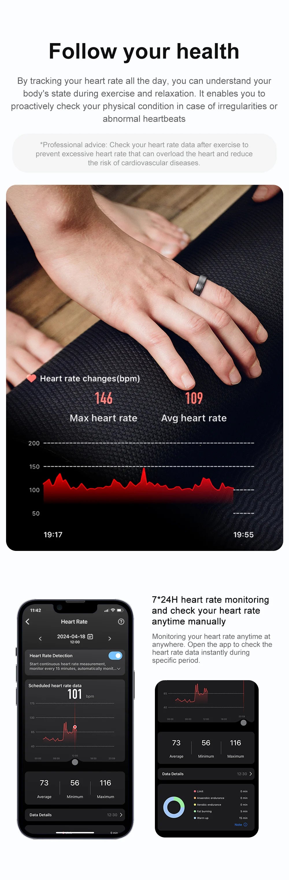 COLMI R06 Smart Ring Men Women, Heart Rate and Blood Oxygen Monitor, IP68 & 5ATM Waterproof, Multi-sport Mode