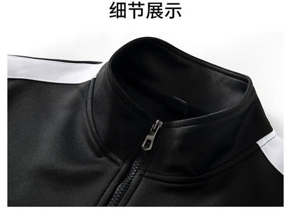 2024 Autumn Korean Tracksuit Men Zip Pocket Running Sets Striped Sporting Suit Jacket+ Sweatpants Jogging Fitness Clothing
