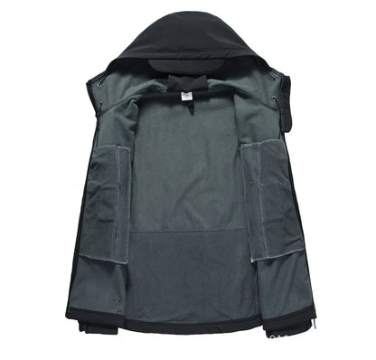 2024 new Multiple pockets Outdoor Sharkskin Softshell Rushing Jacket Suit Men's Fan Windproof Padded Mountaineering Jacket