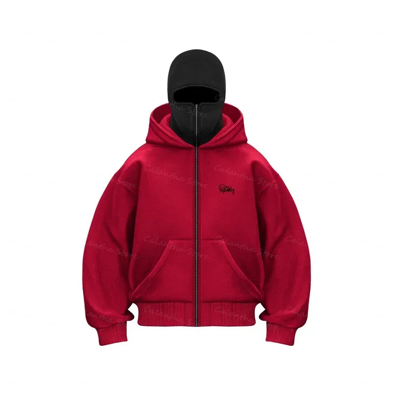 Men's Winter Hoodie with Balaclava Face Mask Zipper Design Sports Jacket for Outdoor Activities Hiking Travel Running Sweatshirt