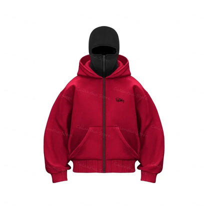 Men's Winter Hoodie with Balaclava Face Mask Zipper Design Sports Jacket for Outdoor Activities Hiking Travel Running Sweatshirt