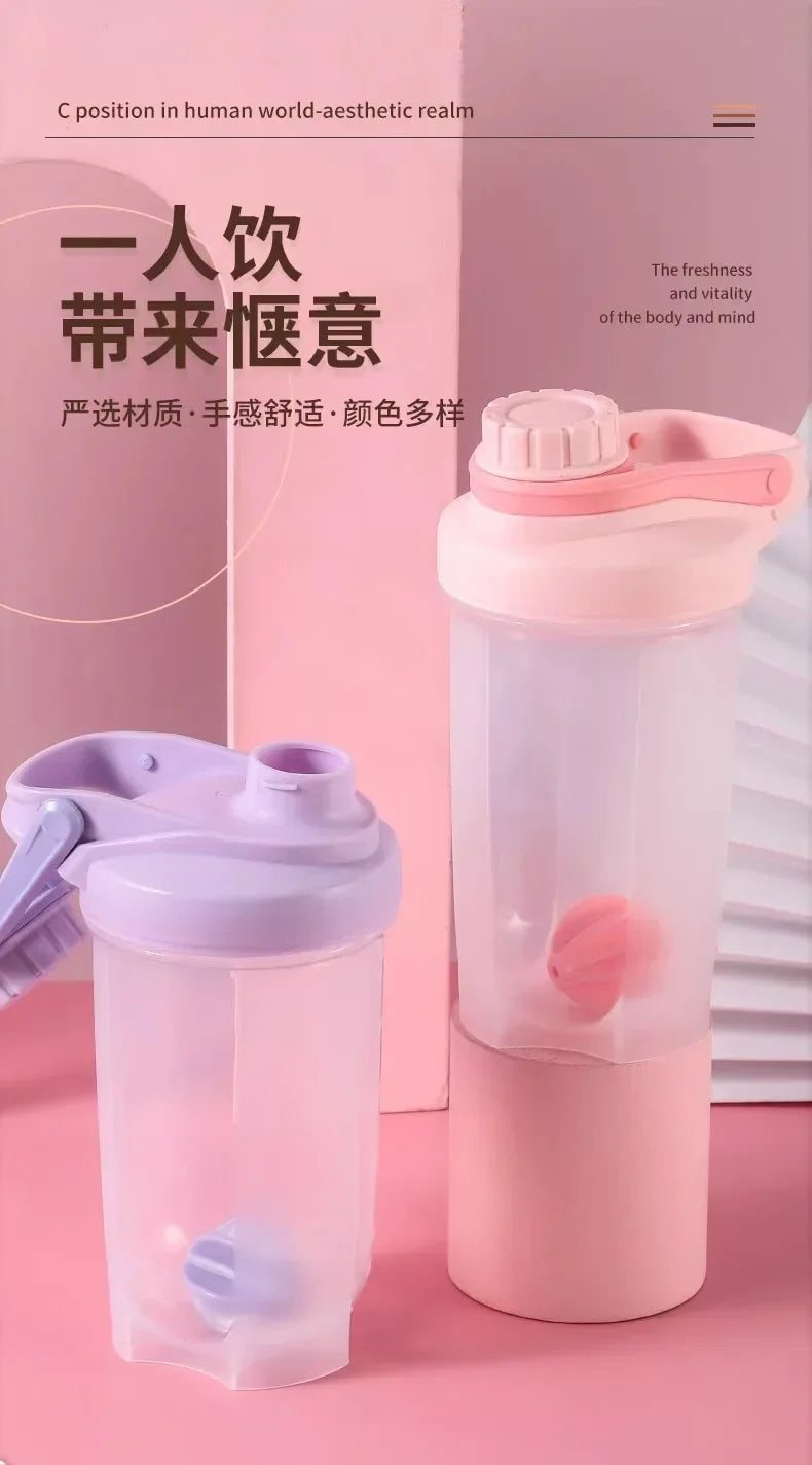 1PC Korean Style Leakproof Portable Shaker Bottle for Protein Milkshake Mixing Sports Water Cup Gym Fitness Gear Accessories