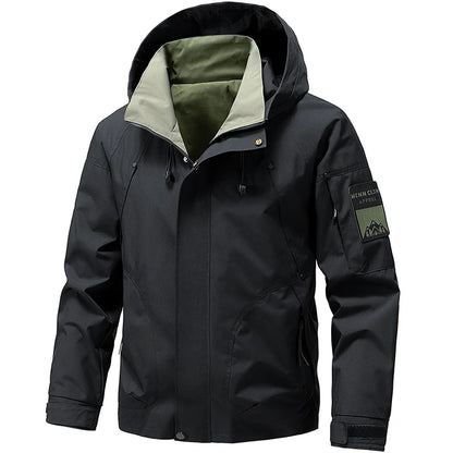 Waterproof Camping Jacket Men Outdoor Softshell Zip Up Hooded Cargo Jacket Man Windbreaker Hiking Coat Lightweight Spring Autumn