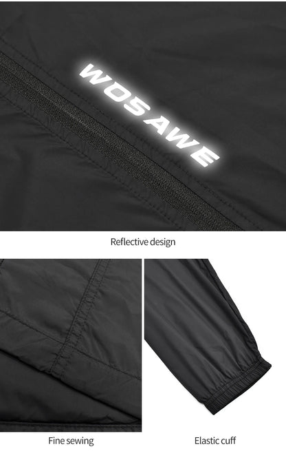 WOSAWE Cycling Windproof Jacket Lightweight Men Breathable Reflective Hooded Bike Jacket Half Zipper Outdoor Sport Windbreaker