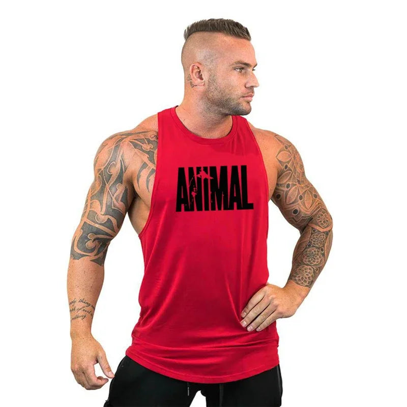 Animal Letter Gym Tanktop Men Fitness Clothing Men's Bodybuilding Tank Tops Summer Gym Clothing for Male Sleeveless Vest T Shirt