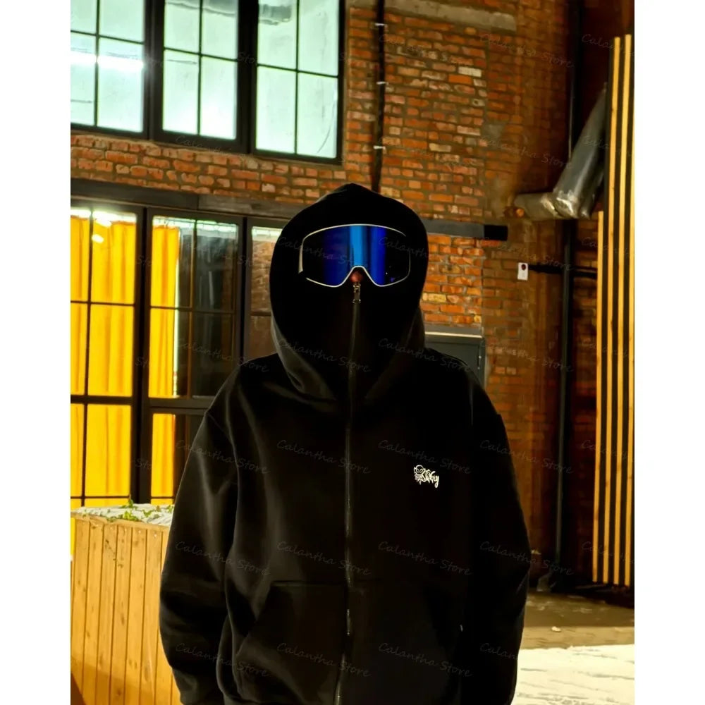 Men's Winter Hoodie with Balaclava Face Mask Zipper Design Sports Jacket for Outdoor Activities Hiking Travel Running Sweatshirt