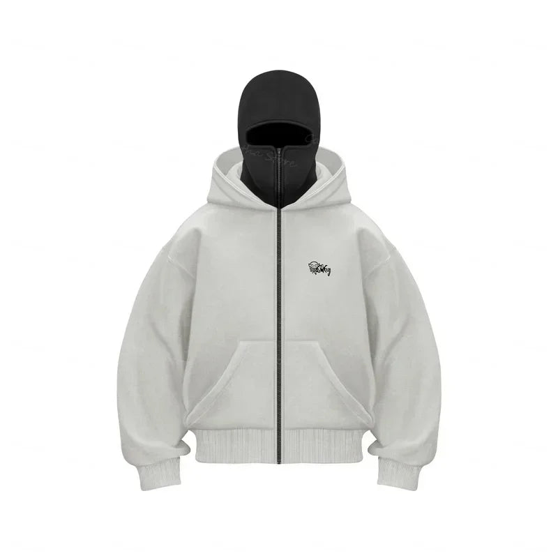 Men's Winter Hoodie with Balaclava Face Mask Zipper Design Sports Jacket for Outdoor Activities Hiking Travel Running Sweatshirt