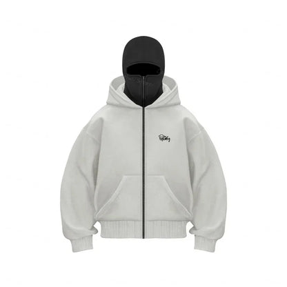 Men's Winter Hoodie with Balaclava Face Mask Zipper Design Sports Jacket for Outdoor Activities Hiking Travel Running Sweatshirt