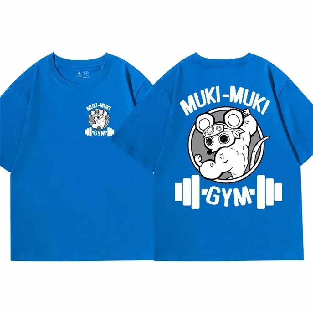 Demon Slayer Uzui Tengen Print T-shirt Men Summer Japanese Anime Funny Ninja Mice Muki Muki Gym T Shirt Muscular Mouse Clothing