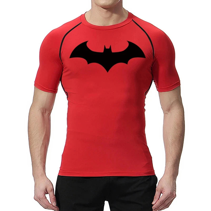 Bat Graphic Compression Shirts for Men Short Sleeve Rash Guard Gym Workout Running Tshirt Summer Athletic Quick Dry Tees Tops