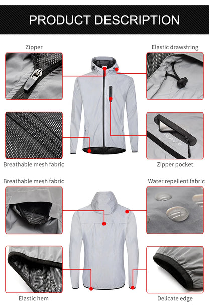 WOSAWE Autumn Winter Men Reflective Jacket Reflect Motorcycle Jacket Men /Women Waterproof Windbreaker Hoodies