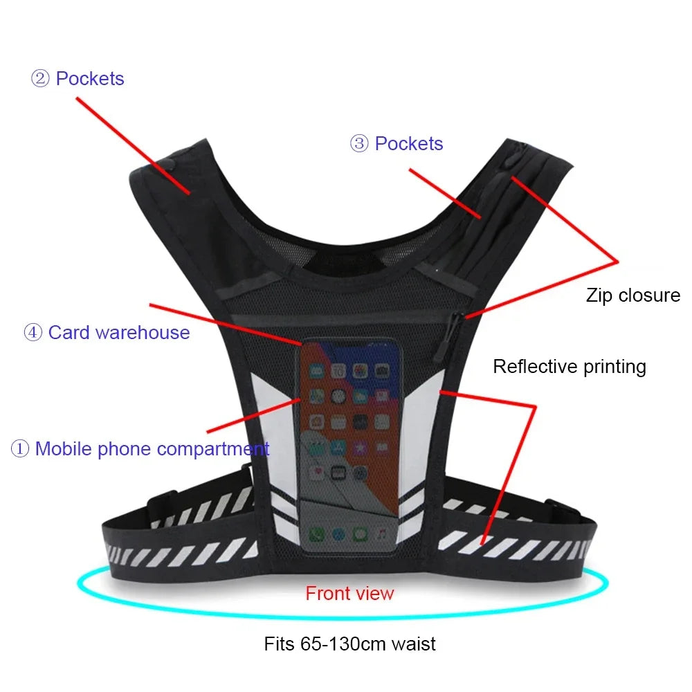 Reflective Running Phone Holder Vest for Men and Women, Jogging, Walking, Exercise,Gym, Workout, 1Pc Adjustable Strap Key Pocket