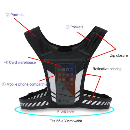 Reflective Running Phone Holder Vest for Men and Women, Jogging, Walking, Exercise,Gym, Workout, 1Pc Adjustable Strap Key Pocket