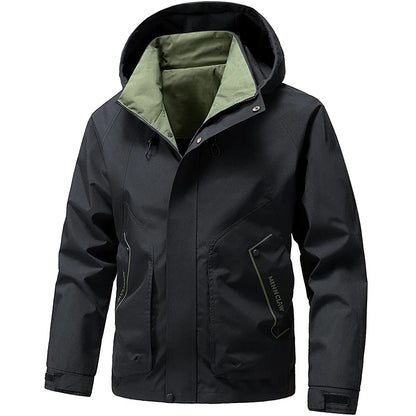 Waterproof Camping Jacket Men Outdoor Softshell Zip Up Hooded Cargo Jacket Man Windbreaker Hiking Coat Lightweight Spring Autumn