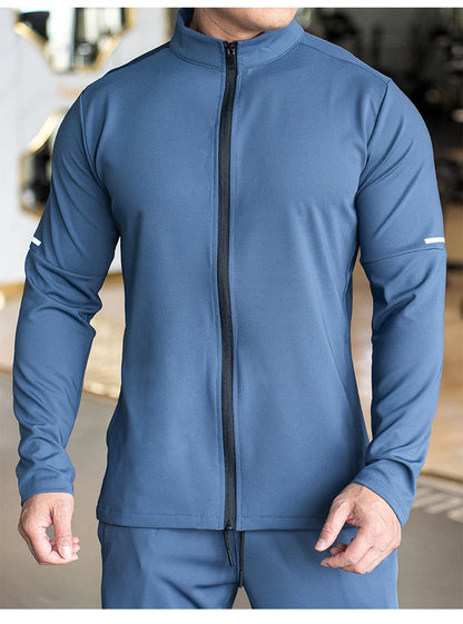 Men's Sports Fitness Casual Tops Long Sleeve Stand Up Collar Solid Colour Jacket Jogging Workout Sweatshirt with Zip Running