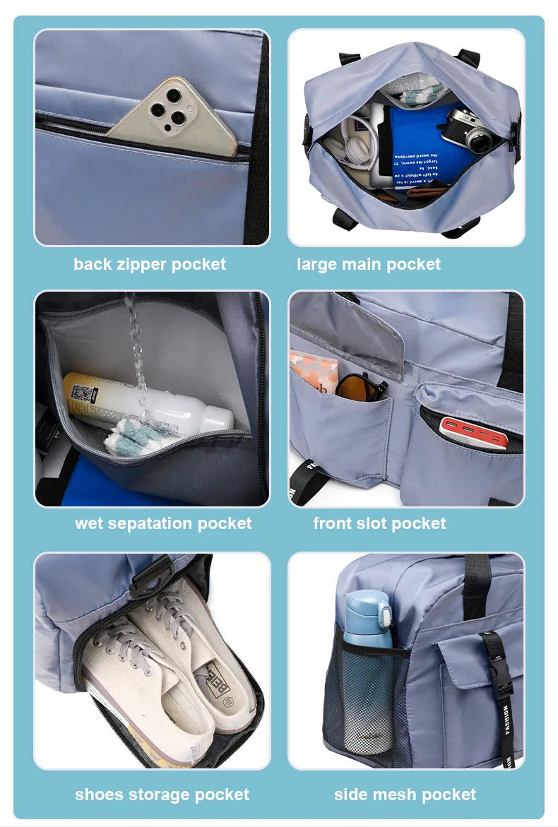 Large Fitness Bag Sports Handbag Women Dry Wet Shoes Pocket Single Shoulder Crossbody Swimming Yoga Gym Travel Backpack Duffel