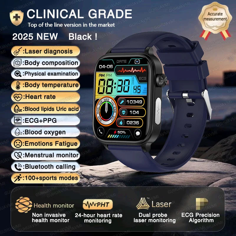 2025 New ECG+PPG+HRV Smart Watch Men Blood Lipid Uric Acid Health Monitor Bluetooth Call Sleep Physical Health Smartwatch Women