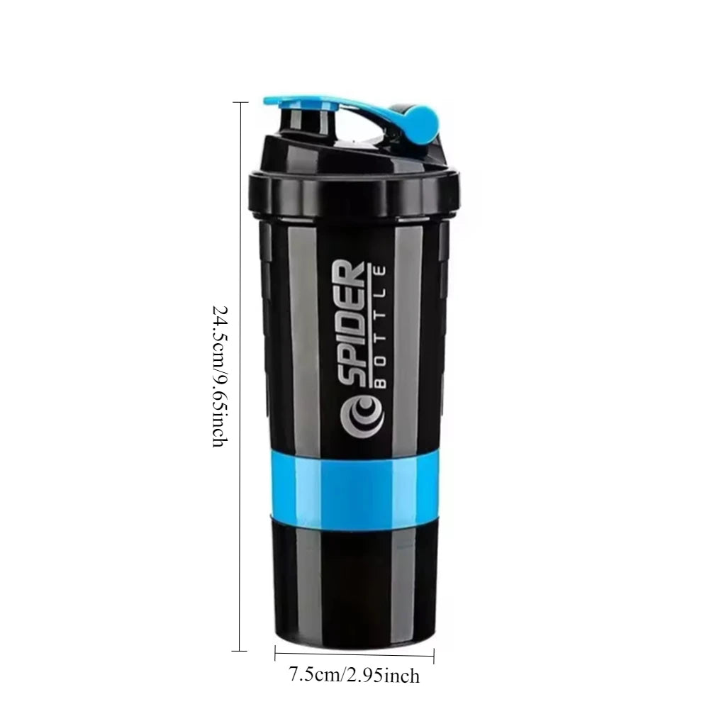 1pc Protein Shaker Bottle Portable 16oz Powder Shake Cup 3 Layers  Shaker Protein Bottle with 3oz twist-off cups & pill tray