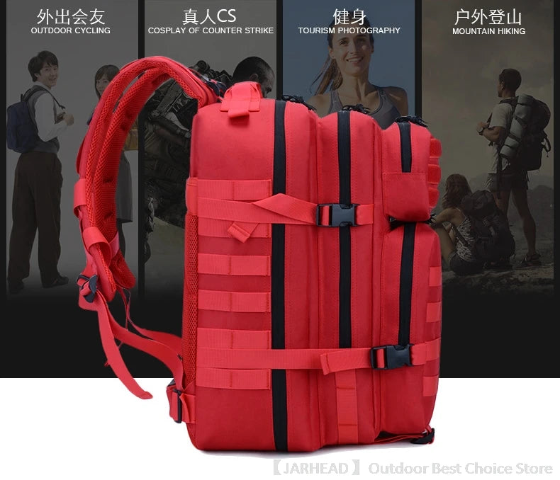 45L Tactical Backpack Outdoor Traveling Bag Fitness MOLLE Backpack School Pack GYM EDC Hiking Rucksack Witch Bottle Holder