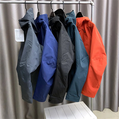 Outdoor Hard Shell Jacket Men Mountaineering Skiing Camping Cycling Jogging Hooded Breathable Waterproof Coat Quality Sportswear