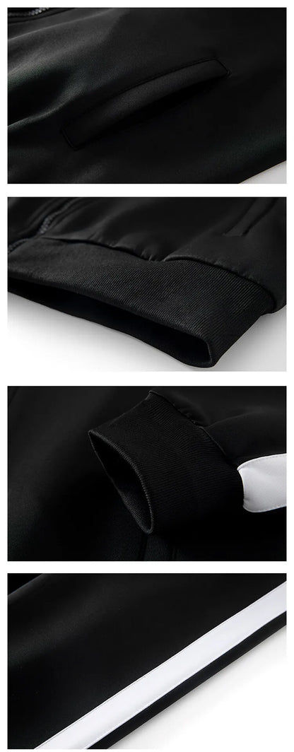 2024 Autumn Korean Tracksuit Men Zip Pocket Running Sets Striped Sporting Suit Jacket+ Sweatpants Jogging Fitness Clothing